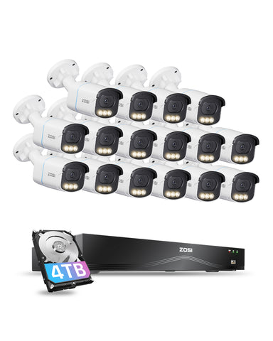 C186 Aurora Lux 800万画素 4K高画質 屋外防犯カメラ バレット型POE給電 AI検知 夜間ライト不要フルカラー 8/12/16台セット選べる 16ch NVR 32台拡張可能