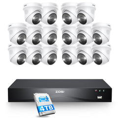 【防犯カメラ 屋外 大規模セット】C225 POEドーム型 800万画素 IPカメラ（8-16台選択可/最大32台拡張） 24時間カラー監視 16ch 4TB HDD内蔵+デュアル16TB対応 赤外線夜視 防水防塵IP66 ONVIF連携