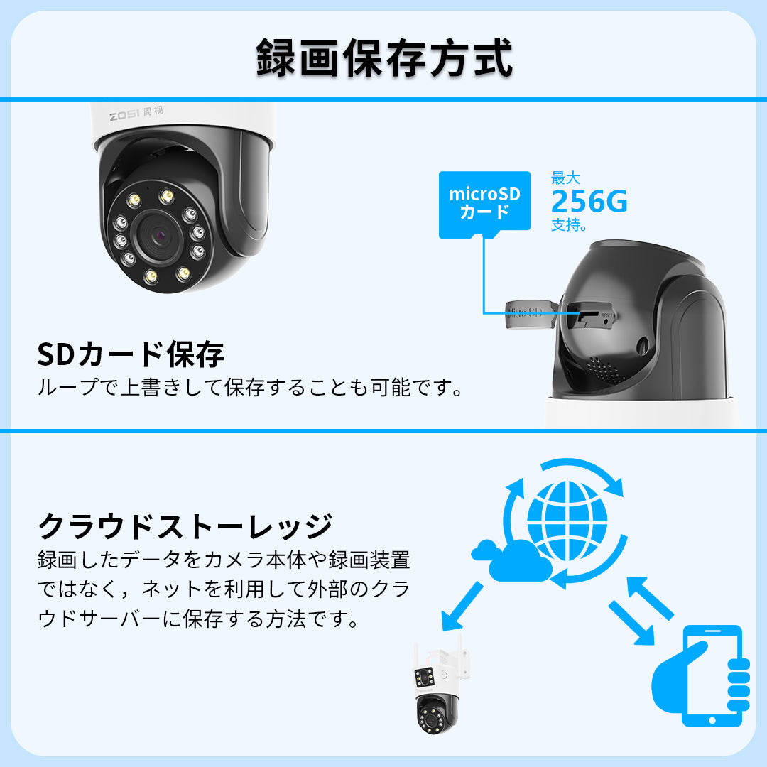 ZOSI 公式】防犯カメラ 屋外 家庭用 ワイヤレス wifi 2.5K+2.5K