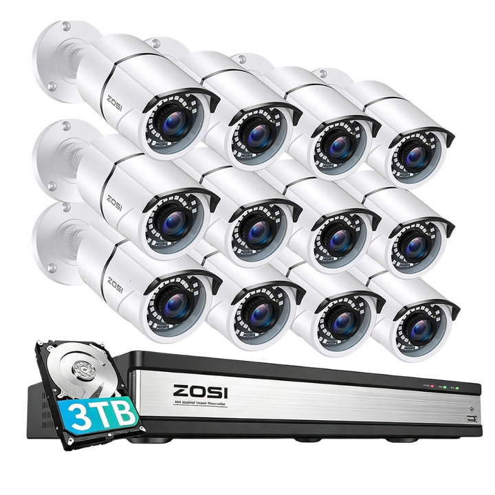 ZOSI 230万画素 屋外防犯カメラai機能 IP67防水防犯カメラ16台 防犯