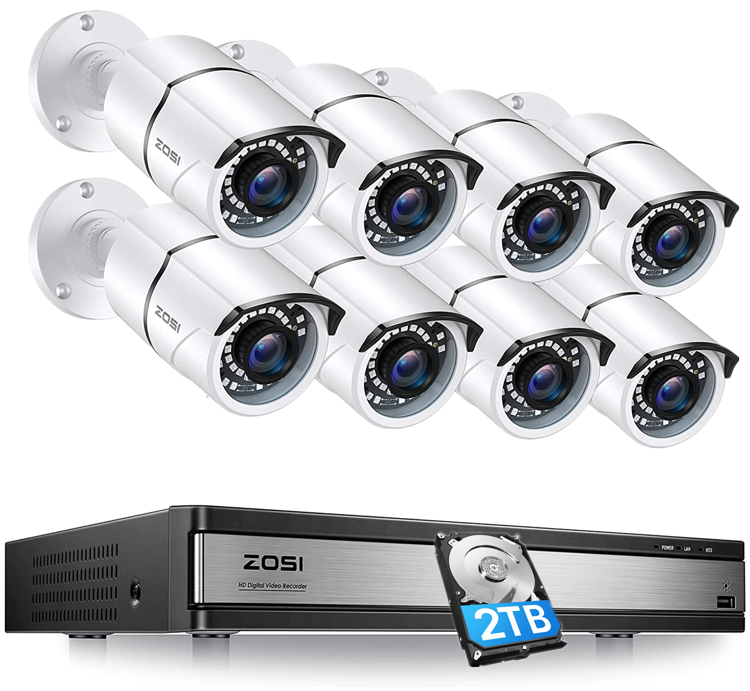 ZOSI 230万画素 屋外防犯カメラai機能 IP67防水防犯カメラ16台