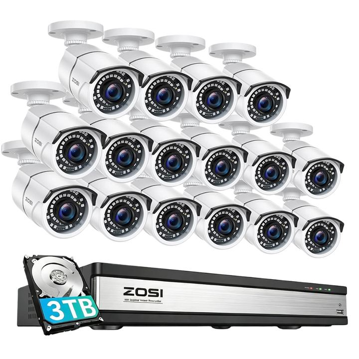 ZOSI 230万画素 屋外防犯カメラai機能 IP67防水防犯カメラ16台 防犯