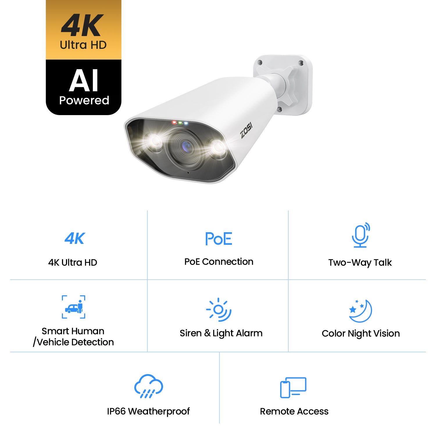 C1824K 800万画素 PoE防犯カメラ 単体 増設用 屋外 Bullet型 IP66防水
