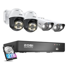 【翌日配送】C296 C182 500万画素poe防犯カメラ屋外4台 見守りカメラ ptz監視カメラpoe屋外 カラー撮影 800万画素8ch防犯レコーダー 2tb 最大16台カメラに接続