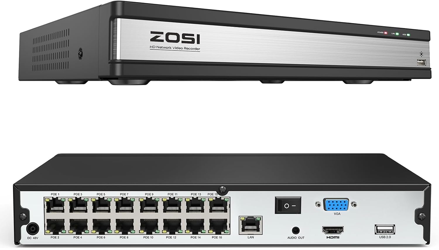 防犯カメラ用レコーダー 16チャンネル 4K 800万画素 PoE NVR 監視