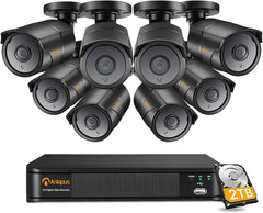 【注文確定時に30％割引】C161  4K Ultra HD 800万画素 防犯カメラセット 8台セット 8CH H.265+ 4K (3840x2160)800万画素デジタルレコーダー Ip67防水カメラ 暗視機能 アラーム通知 スマホ/パソコン対応【 HDD2TB付属】