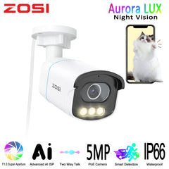【注文確定時に30％割引】C186 Aurora Lux 500万画素poe防犯カメラ 夜間カラー撮影 スポットライトなし ai機能  sdカード265GB対応 アレクサ対応