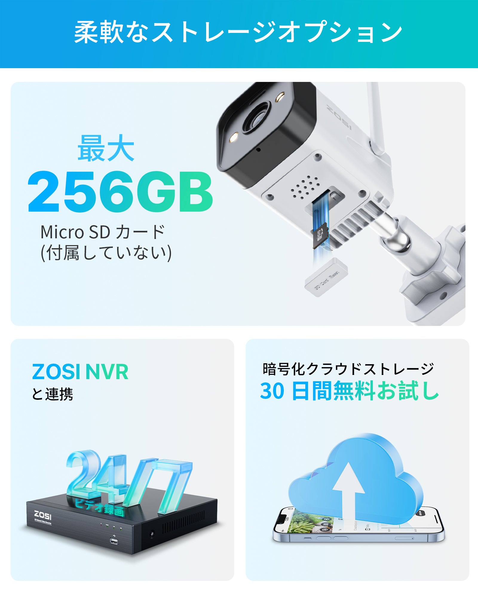 ZOSI 4MP QHD アウトドア防犯カメラ 2.5K WiFi CCTVカメラ 人体