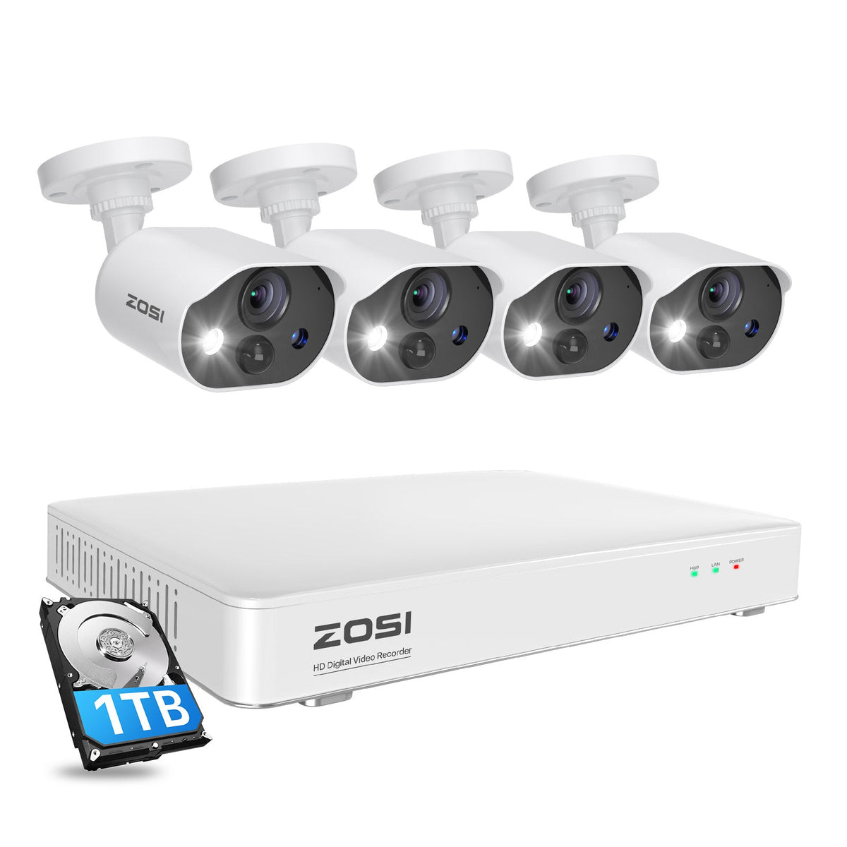 ZOSI 防犯カメラ4台セット 300万画素 防犯レコーダー8ch 1tb 暗視撮影 