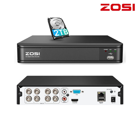 ZR08JM デジタルレコーダーHDD2TB 500万画素レコーダー 8ch ZOSI 同軸防犯カメラ対応 ブラック