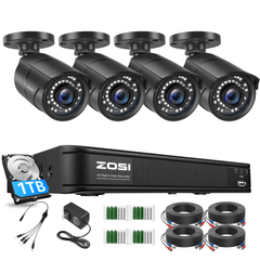 ZOSI 防犯カメラセット 4台 + DVR ZOSI 防犯カメラ4台セット 300万画素 防犯レコーダー8ch 1tb 暗視撮影